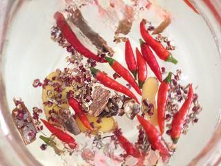 Pickled Vegetables Recipe step 4: Add the spices and dried red chilies.