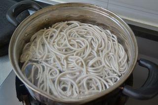 Buckwheat and Pork Stew with Noodles step 14: Cook the noodles in boiling water for several minutes. They are quite hard and r