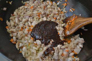Buckwheat and Pork Stew with Noodles step 8: Pour in the prepared sauce mixture from earlier.