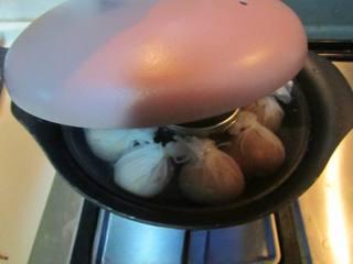 Five-Spice Botanical Tea Eggs step 7: Bring to a boil, then reduce to a gentle simmer and cook for 8 minutes.