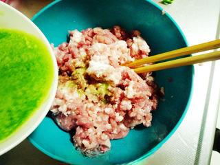Soup Dumplings (Xiao Long Bao) step 17: Mix the ground pork with ginger-scallion juice, salt, soy sauce, rice wine, and