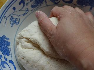 Leek and Dried Shrimp Stuffed Pan-Fried Pancakes step 2: Knead the dough until combined.