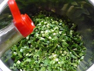 Leek and Dried Shrimp Stuffed Pan-Fried Pancakes step 6: Finely chop the leeks and toss them with a little scallion oil to prevent moistu