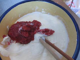 Creamy Yogurt Strawberry Ice Cream step 5: Add the strawberry jam to the mixture.