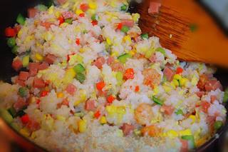 Thai Fried Rice with Vegetables and Seafood step 11: Add the cooked shrimp back to the wok, drizzle with a few drops of sesame oil, s