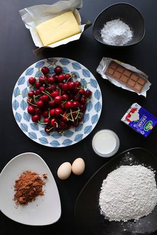 Cherry Chocolate Tart step 1: Prepare all ingredients for the tart crust and filling.