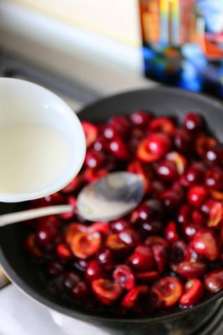 Cherry Chocolate Tart step 13: Add a small amount of cornstarch slurry and cook until the cherry mixture thicke