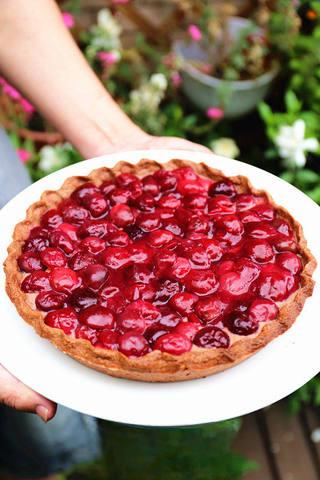 Cherry Chocolate Tart step 14: Spread the cherry compote over the cooled chocolate tart. Chill before serving.