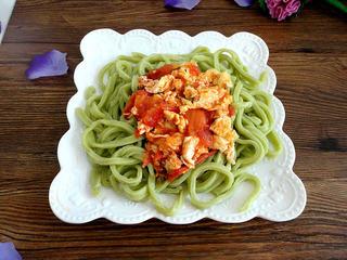 Spinach Handmade Noodles step 10: Top with tomato and egg sauce or your favorite noodle topping.