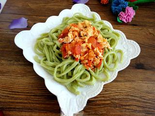Spinach Handmade Noodles step 11: Serve immediately and enjoy the chewy, refreshing homemade spinach noodles.
