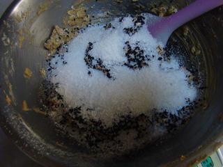 Black Sesame Oatmeal Cookies Recipe step 6: Add the toasted black sesame seeds and cocoa cereal puffs.