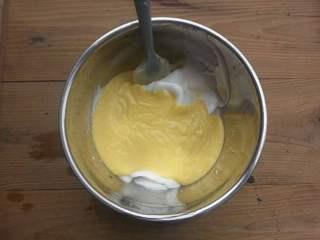 Cream Cheese Cake Recipe step 7: Fold the remaining meringue into the batter until evenly combined.