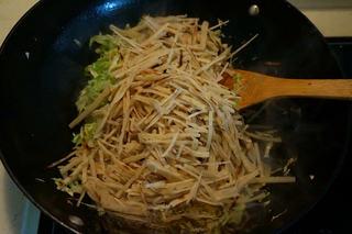 Stir-Fried Pancake Strips with Napa Cabbage step 9: Add the pancake strips and toss until they absorb the flavorful vegetable juices