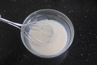Japanese Dorayaki Recipe step 4: Add milk, corn oil, honey, and sugar. Mix until well combined.