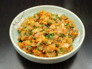 Crystal Shrimp Dumplings (Har Gow) step 3: Combine the chopped ingredients with seafood sauce, soy sauce, olive oil, and sa