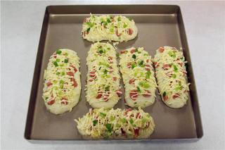 Savory Sweet Bread Recipe step 8: Sprinkle with mozzarella cheese and chopped scallions.