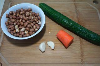 Peanut Cucumber Salad Recipe step 4: Wash the cucumber, carrot, celery, and garlic.