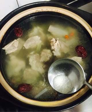 Braised Pork Ribs with Winter Melon step 8: Skim off any excess fat from the surface during cooking.