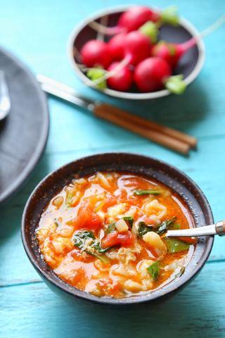 Tomato and Dough Drop Soup step 12: Serve hot and garnish with additional chopped green onion if desired.