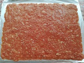 Homemade Pork Jerky step 10: Roll the mixture into an even rectangle about 3 mm thick. Keeping an even thickn