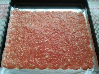 Homemade Pork Jerky step 12: Transfer the pork sheet to a baking tray. Brush with honey glaze and sprinkle wi