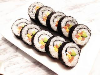 Ham and Cucumber Sushi Rolls step 8: Lightly wet a sharp knife and slice the roll into bite-sized pieces before servi