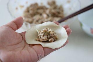 Lamb and Cabbage Dumplings Recipe step 10: Place a spoonful of filling in the center of each dumpling wrapper and seal tigh