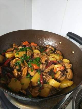 Braised Chicken with Shiitake Mushrooms and Root Vegetables step 13: Season with salt and chicken bouillon powder. Simmer until the sauce has reduced