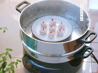 Steamed Sticky Rice Meatballs (Pearl Meatballs) step 6: Place the plate in a steamer over boiling water and steam for about 20 minutes,