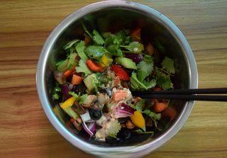 Roasted Enoki Mushroom Salad step 7: Add the mushrooms and vegetables to the bowl. Toss until evenly coated with the