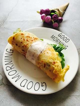 Stuffed Pancake with Egg and Sausage step 12: Transfer to a serving plate and enjoy while warm.