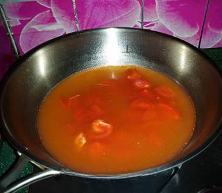 Tomato Pork Liver Soup Recipe step 7: Add water and bring to a boil.