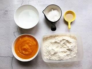 Sweet Pumpkin Steamed Cake Recipe step 1: Gather and measure all ingredients before starting.