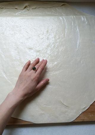 Scallion Pancakes step 5: Sprinkle lightly with salt and spread evenly across the dough.