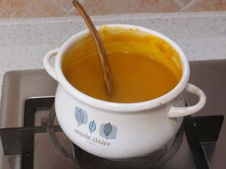 Creamy Pumpkin Pudding step 12: Reduce the heat to low, add the sugar, and stir continuously until dissolved. Ad