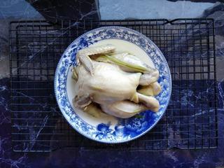 Spicy Steamed Chicken step 7: Discard the ginger and green onions from inside the chicken. Reserve the flavorf