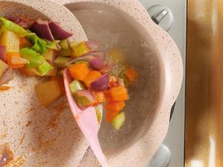 Tomato Beef Brisket Stew step 6: Transfer the sautéed vegetables into the pot with the beef and broth.