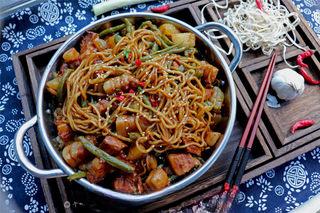 Braised Green Beans, Pork Belly and Noodles step 12: Serve hot as a complete one-pot meal.