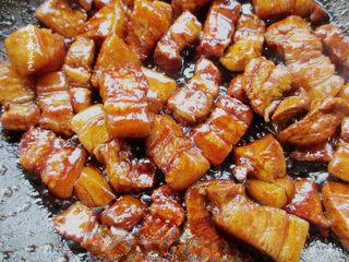 Braised Green Beans, Pork Belly and Noodles step 5: Add light soy sauce, dark soy sauce, oyster sauce, and sugar. Stir-fry until the