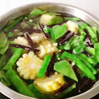 Spicy Mala Stir-Fry with Pork, Shrimp and Mixed Vegetables step 5: In a separate pot of boiling water, blanch the fish tofu, dried bean curd sticks