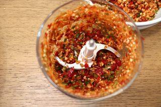 Sizzling Chili Garlic Sauce step 6: Pulse until coarsely chopped. Avoid processing too finely to maintain a pleasant