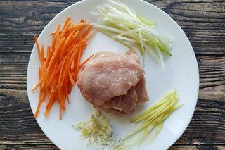 Sweet and Sour Pork step 2: Slice the pork loin into coin-thick pieces. Cut the carrot, ginger, and scallion