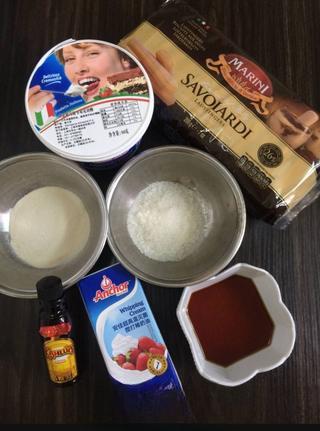Classic Tiramisu Cake step 1: Prepare all ingredients and allow the mascarpone cheese to come to room temperat
