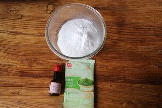 Snow Skin Mooncakes step 1: Prepare the snow skin premix, red bean paste filling, matcha powder, red velvet 