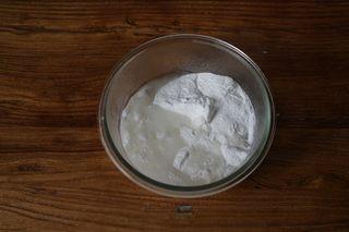 Snow Skin Mooncakes step 2: Pour 80 g of boiling water into the snow skin premix and stir until a rough doug