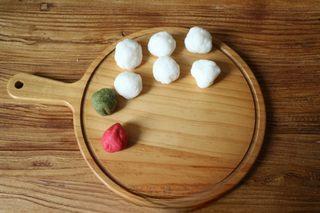 Snow Skin Mooncakes step 7: Knead each colored dough until smooth and set aside.