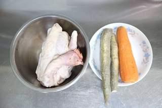 Chicken Soup with Chinese Yam and Carrot step 1: Prepare the chicken, carrot, and Chinese yam.