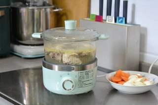 Chicken Soup with Chinese Yam and Carrot step 6: While the chicken simmers, cut the carrot into chunks and peel and slice the Chi