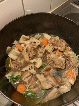 Braised Spare Ribs with Lotus Root and Mushrooms step 15: Serve hot and enjoy.