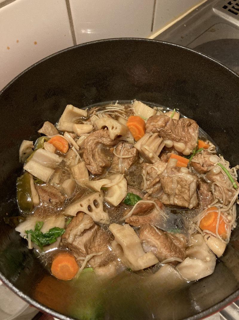 Braised Spare Ribs with Lotus Root and Mushrooms recipe photo